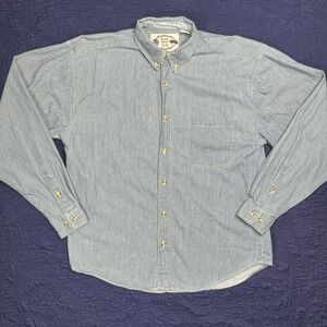 Double Impact Denim Mens XL Blue White Striped‎ Long Sleeve Button Up Work Shirt